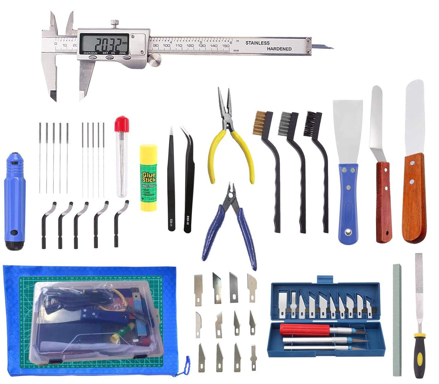 Daszui 3D Print Tool Kit Includes Debur Tool，3D Print Tweezers, Pliers, Scarper, Clean up Knives, Carving Knife Come with Storage Case for Printing Removing,: Industrial & Scientific