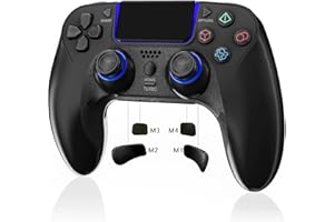 JUNHUAN Wireless PC Controller for PS4/PC/IOS/Android/Steam, Large Grip with RGB Stick Flare, Dual Motor Vibration, 6-Axis Gyro, Built-in Speaker, 3.5mm TRRS Connector (Black)
