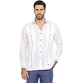 Mojito Men's Guayabera Shirt Chacabana 100% Linen with Contrast Trim Long Sleeve and French Cuff