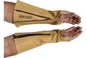 Arm Chaps Leather Protective Sleeves Arm Guard - Prevent Cuts, Scratches & Bruises - Genuine Cowhide - Ideal for Gardening & Construction - Left & Right Form-Fitting. Tan (1 Pair/Small).