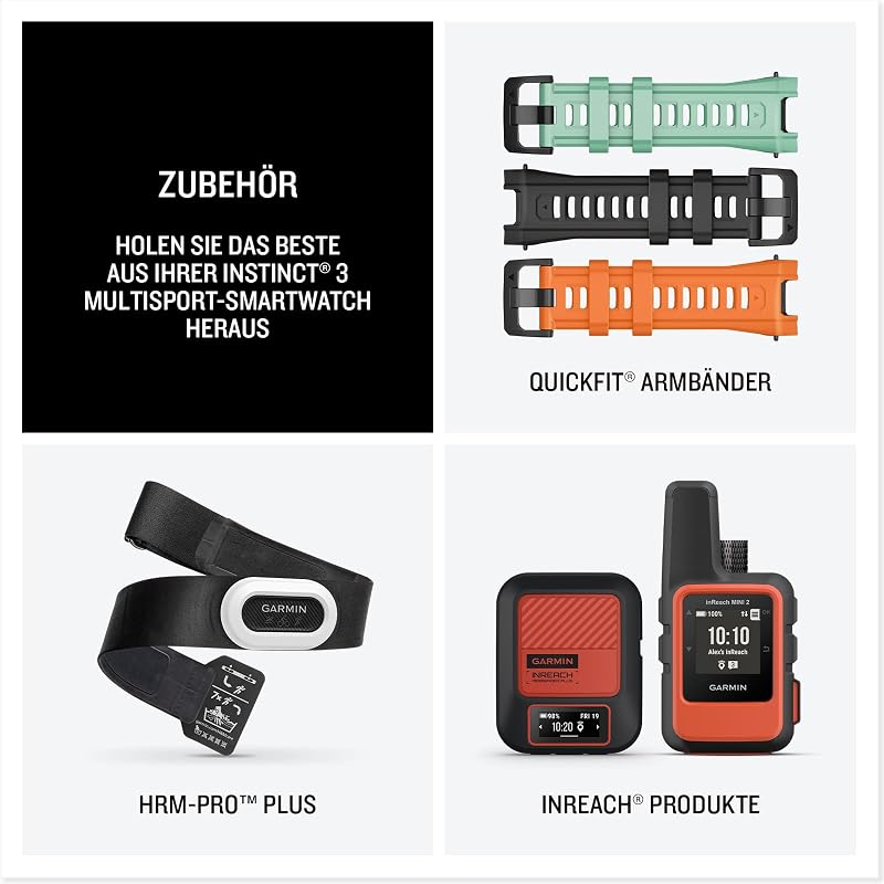 Instinct 3 50mm AMOLED – GPS-Multisport-Smartwatch, 1,3" AMOLED-Display, bis zu 24 Tage Akkulaufzeit, 80+Sport-Apps, Health Coach, Multi-Satellitenempfang, LED-Taschenlampe, Notifications