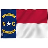Anley Fly Breeze 3x5 Foot North Carolina State Polyester Flag - Vivid Color and Fade proof - Canvas Header and Double Stitched - North Carolina NC Flags with Brass Grommets 3 X 5 Ft