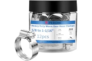 PEROMI 12PCS Heavy Duty Hose Clamps Stainless Steel 304, 5/8" Hose Clamp to 1-1/16" Hose Clamp (16-27mm) Adjustable Worm Gear Drive Hose Clamps for Plumbing, Garden, Automotive and Industrial Use