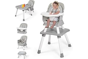 MALLIFY 8 in 1 Baby High Chair, Convertible High Chair for Babies and Toddlers, Building Block Table, Stool Table Chair Set, Dining Booster Seat, Highchair with 5-Point Harness and Removable Tray