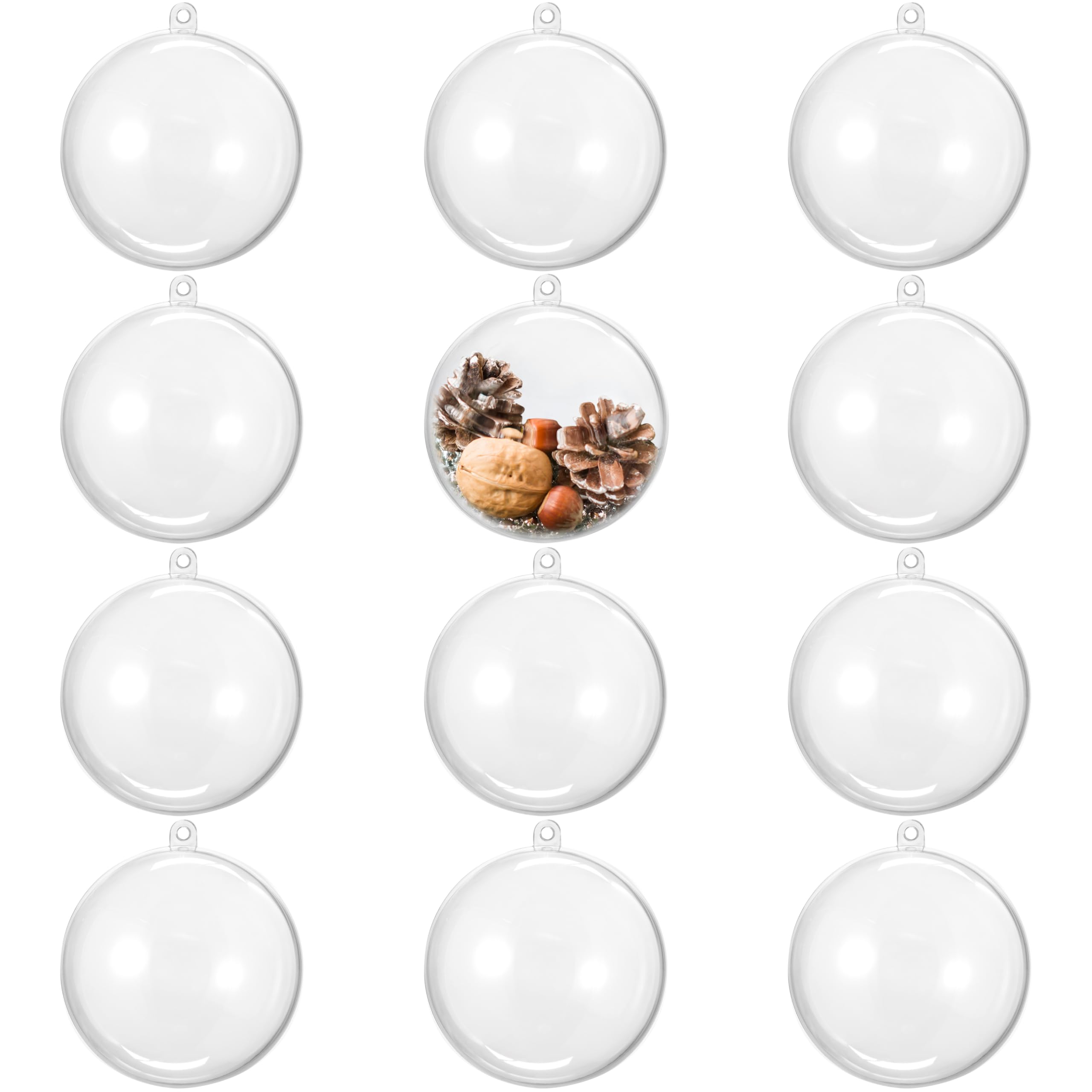 THE TWIDDLERS - Pack of 12 Clear Plastic Christmas Baubles - 8cm Fillable Ornaments - DIY Transparent Christmas Decorations and Hanging Balls - Kids Craft Activity