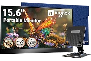Ingnok Portable Monitor, 15.6 Inch Full HD 1080P IPS Display with Adjustable Stand, USB-C Plug & Play (PD Supported), HDMI Co