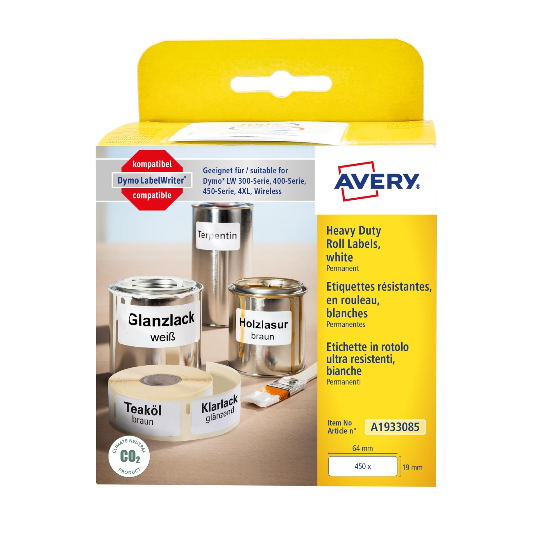 Avery Zweckform A1933085 1 Roll Labels 19 x 64 mm/450 Labels White