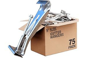 K-TEC GUTTER SUPPLY Hidden Gutter Hangers 5 Inch with a Pre-Inserted Rust Resistant Screw - Heavy Duty Rain Gutter Brackets Fastener with Clip for 5" K-Style Aluminum Gutters - Easily Repair Sagging Gutters - 75 Pack