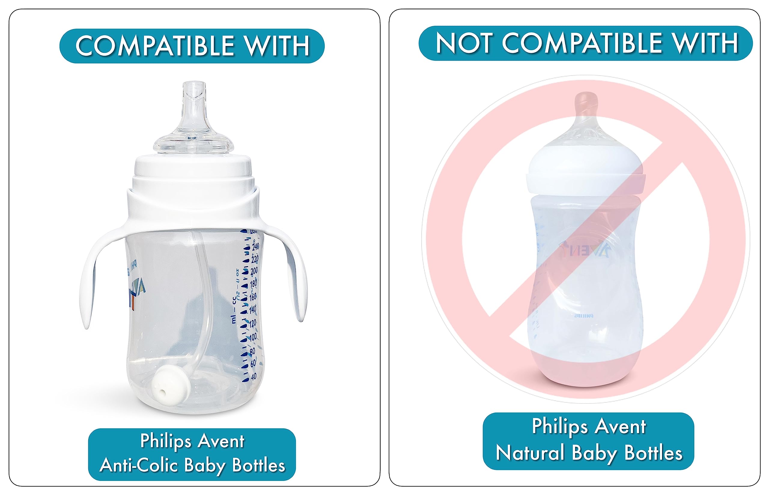 Straw Cup Conversion Kit for Philips Avent Anti-Colic Baby Bottles 2-Count, Food Grade Silicone Straw Nipples, Weighted Straw, Bottle Handles and Straw Cleaning Brush, BPA-Free, 6+ Months (Straw Kit)