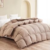 SNOWMAN Premium Down Comforter King Size, Khaki Duvet Insert All Season | Medium Warm Hotel Bedding Comforter with 8 Corner Tabs, 100% Organic Cotton Fabric, 3D Baffle Box Design(Khaki,106"x90")