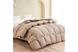 SNOWMAN Premium Down Comforter Queen Size, Luxurious All Season Duvet Insert with Cotton Blended Fabric, 37oz Fill Weight 3D Baffle Box Design Hotel Bedding Comforter (Khaki,90"x90")