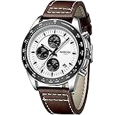 NIBOSI Mens Watches Analog Chronograph Watch with Calendar Waterproof Leather Band Men's Wrist Watches Vintage Classic Dainty Dress Designer Quartz Watches for Men