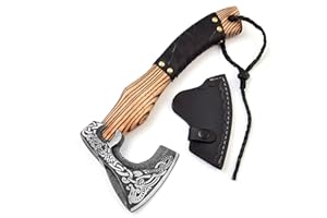 H&A CRAFTS® Viking Axe The Ragnar Lothbrok Real, and Custom Crafted with Leather Sheath Carbon Steel Camping Hatchet Personalized Gifts for Men (Valhalla Viking Axe)