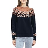 Cable Stitch Women's Fair Isle Sweater – Classic Vintage Jacquard Long Sleeve Crewneck Pullover Top