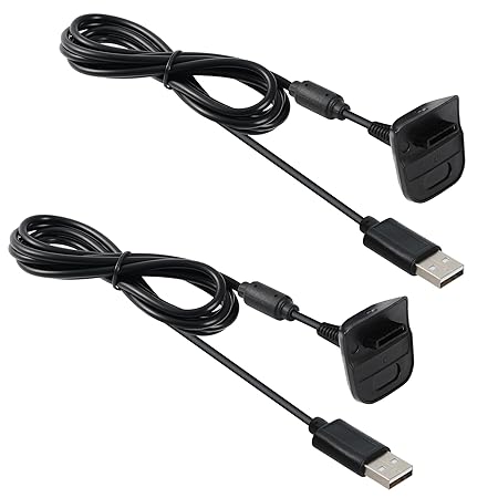 AMATHINGS 2 Stück (Doppelpack) USB Akku Ladekabel in Schwarz Ladegerät Charger Passend für Xbox 360 Wireless Controller xbox3