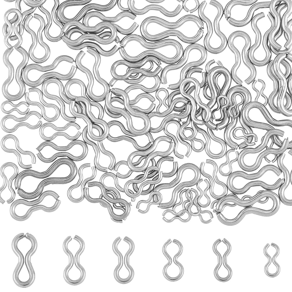 SUPERFINDINGS 300Pcs 6 Style 304 Stainless Steel Fishing Sinker Eyes 1.6~2.5mm DIY Fishing Lures Eyelet Silver 8 Shaped Loops Swivels Clip for Weights Molds Tackle Accessories