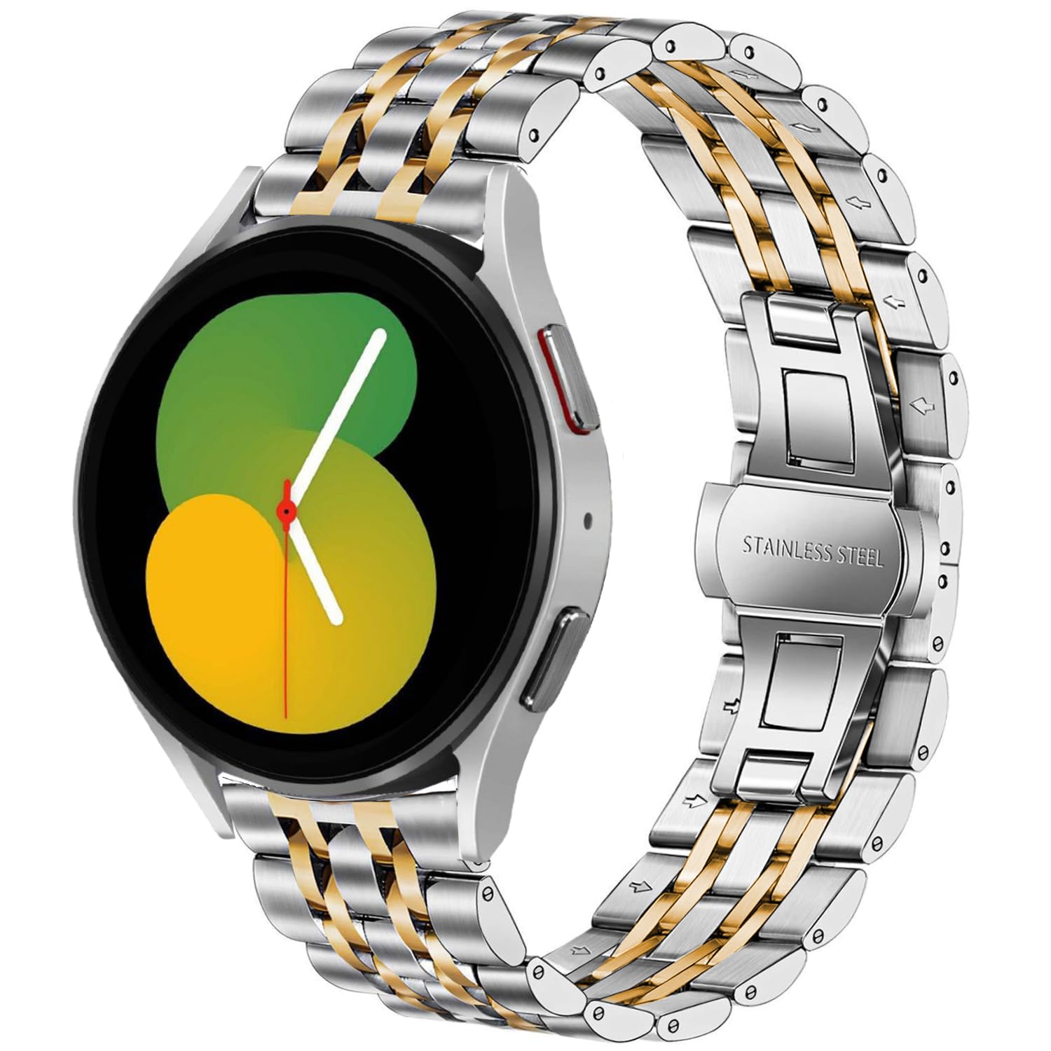 DEALELE Compatible with Samsung Galaxy Watch 6/6 Classic / 5/5 Pro/Galaxy Watch 4/4 Classic / 3 41mm, 20mm Stainless Steel Metal Replacement Strap for Huawei GT2 42mm / GT3 42mm, Silver-rose