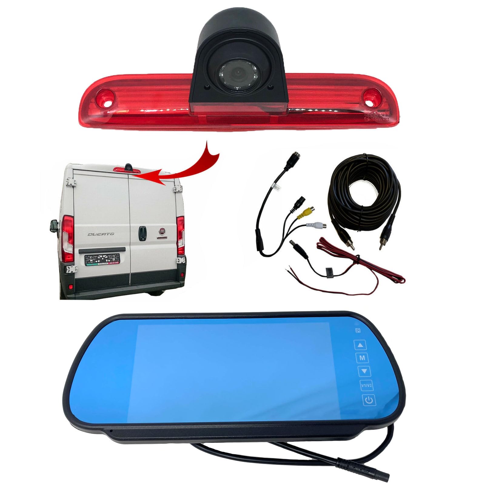 Dolphin Automotive Rear Reversing Camera For Fiat Ducato/Peugeot Boxer Van/Citroen Relay 2006 – 2023 (Camera With 7" Mirror Monitor)
