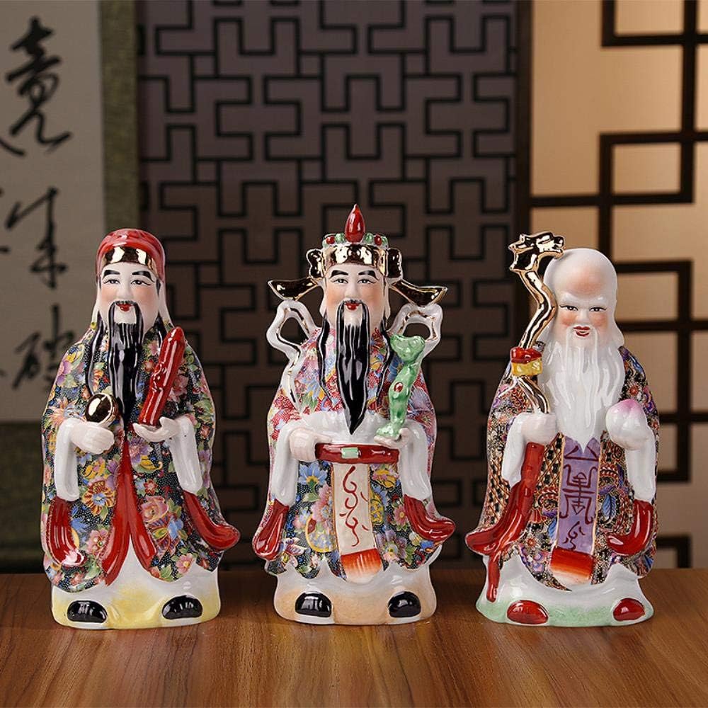 GYJZZW Ceramic Statue Sculpture Chinese Fu Lu Shou Ornaments Lucky Nafu Blessing Birthday Relocation Birthday Gift Home Decoration Accessories S,S