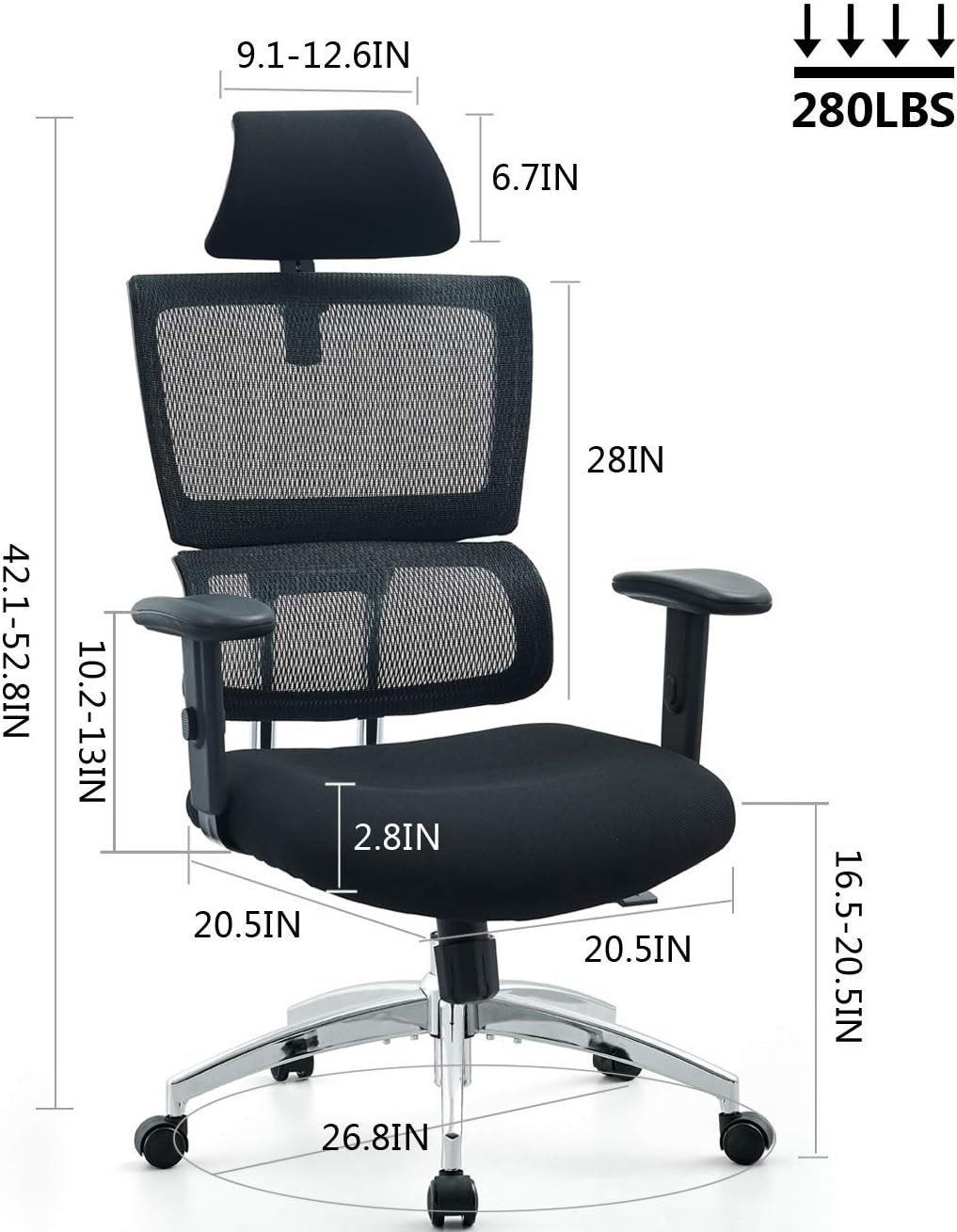 Ticova Ergonomic Office Chair - High Back Desk Chair with Elastic Lumbar Support & Thick Seat Cushion - 140°Reclining & Rocking Mesh Computer Chair with Adjustable Headrest, Armrest : Office Products