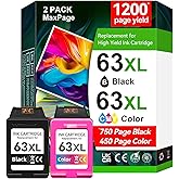 High Yield 63 Black/Tri-Color Ink,Compatible for HP 63 63XL Ink Cartridge Combo Pack, Work for Envy 4520 4522 3634 OfficeJet 