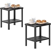 WTFGO Adirondack Square Outdoor Side Table Set of 2, 2-Tier Small Outdoor Table for Patio, HDPE End Table for Backyard, Pool, Lawn, Easy Maintenance &amp; Weather Resistant(Black)