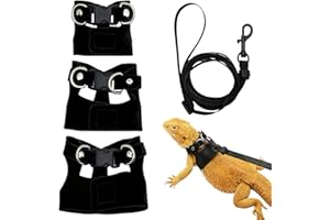 HONGLIANG 3PCS Bearded Dragon Harness and Leash Set,Adjustable Leather Vest and Retractable Nylon Leash,for Reptile,Lizard Leash,Squirrel Harness,Small Animal Traction Rope