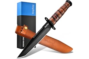 ZhengSheng 7.0 inches Full Tang Fixed Blade Knife - Perfect PVD Titanium Coating DC53 Steel Blade Hunting Knife with Leather Sheath for Camping, Hiking, Survival