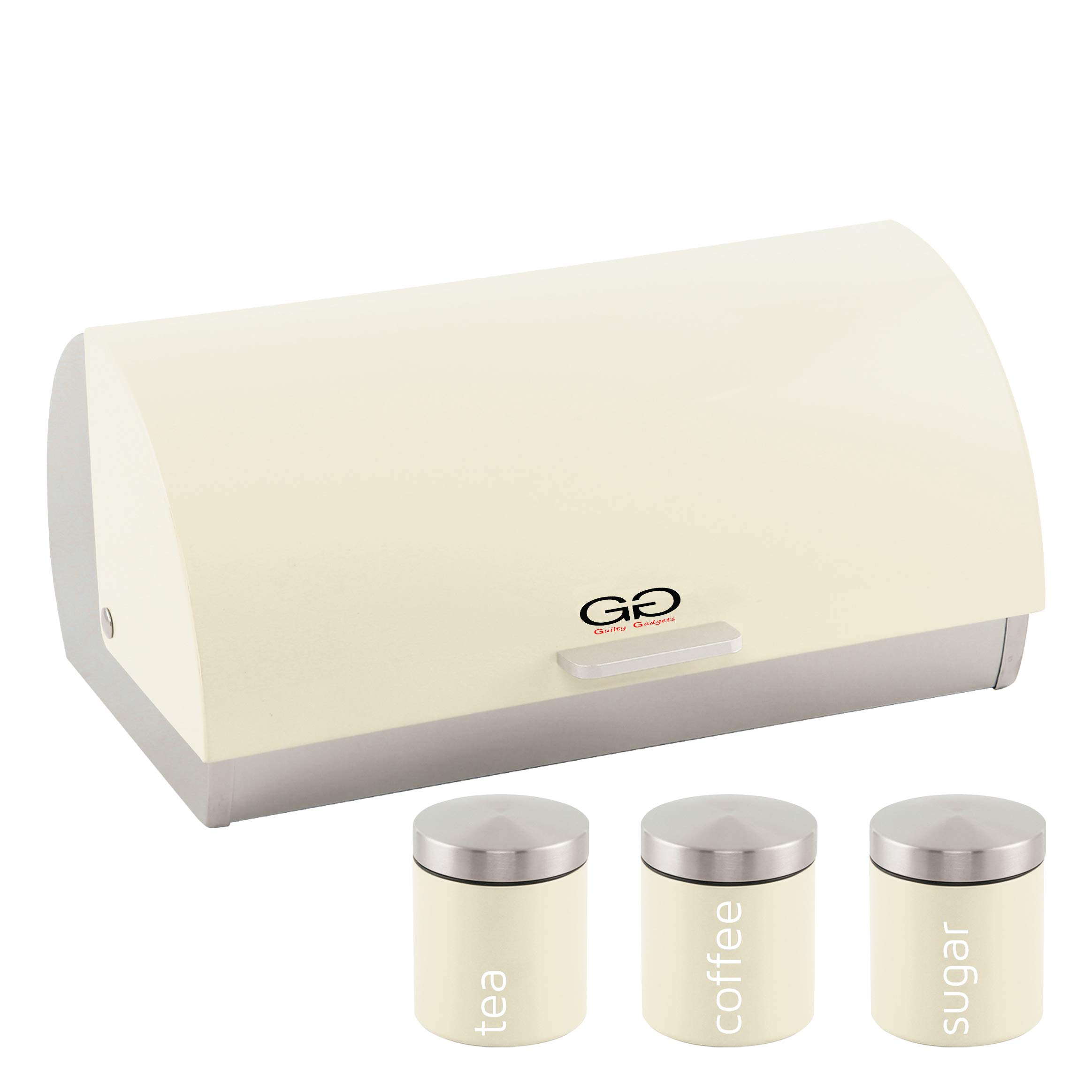 Buy Stainless Steel Roll Top Bread Bin Tea Coffee Sugar Canister Box