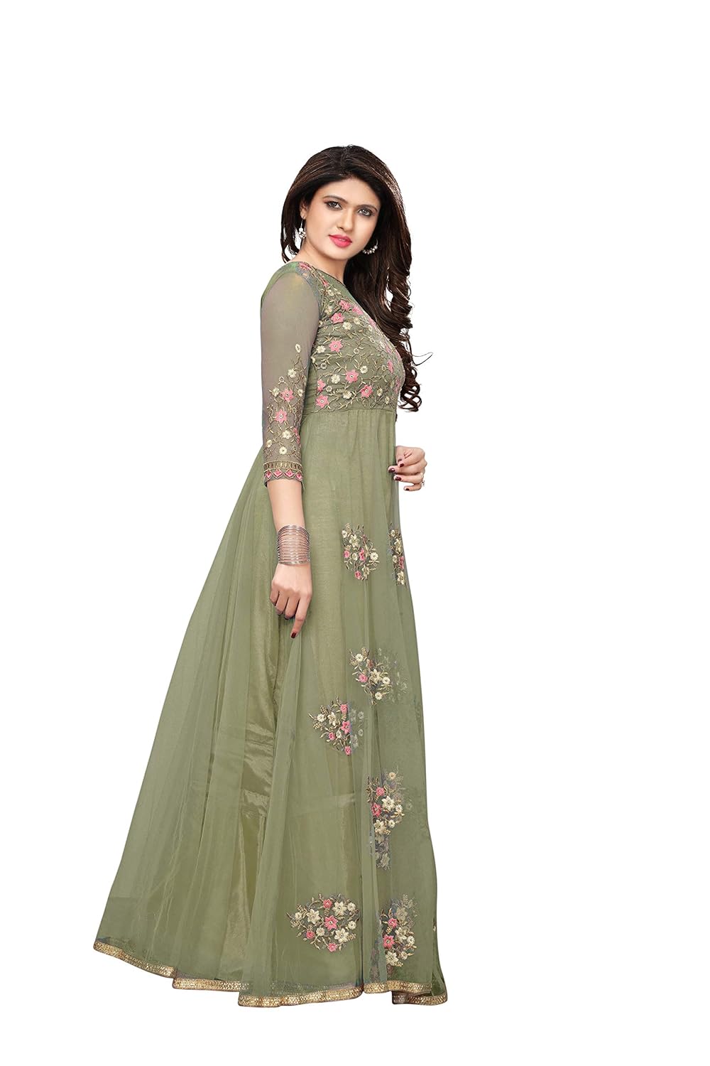 royal export women's net a-line long party wear gown