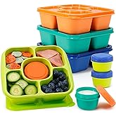 Caperci Original Lunchable Snack Containers for Kids & Adults - 5 Compartments Bento Snack Boxes with 4 Leakproof Small Containers, Wheat Straw, BPA-Free, Set of 4 (Jewel Brights)