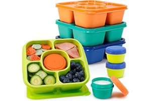 Caperci Original Lunchable Snack Containers for Kids & Adults - 5 Compartments Bento Snack Boxes with 4 Leakproof Small Conta