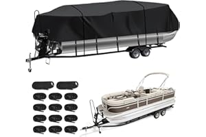 LANLELIN Heavy Duty Trailerable Pontoon Boat Cover,22'1'' - 24'2'' Marine Grade Waterproof Cover with Adjustable Windproof Tightening Strap & Anti-UV for SunTracker Party Barge/SPORTFISH/Fishin Barge