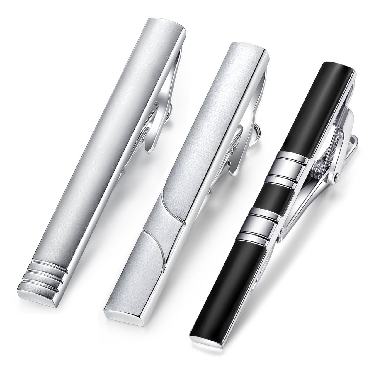 HONEY BEAR 3pcs Tie clips Set Bar for Men - Normal Size Stainless Steel 5.4cm