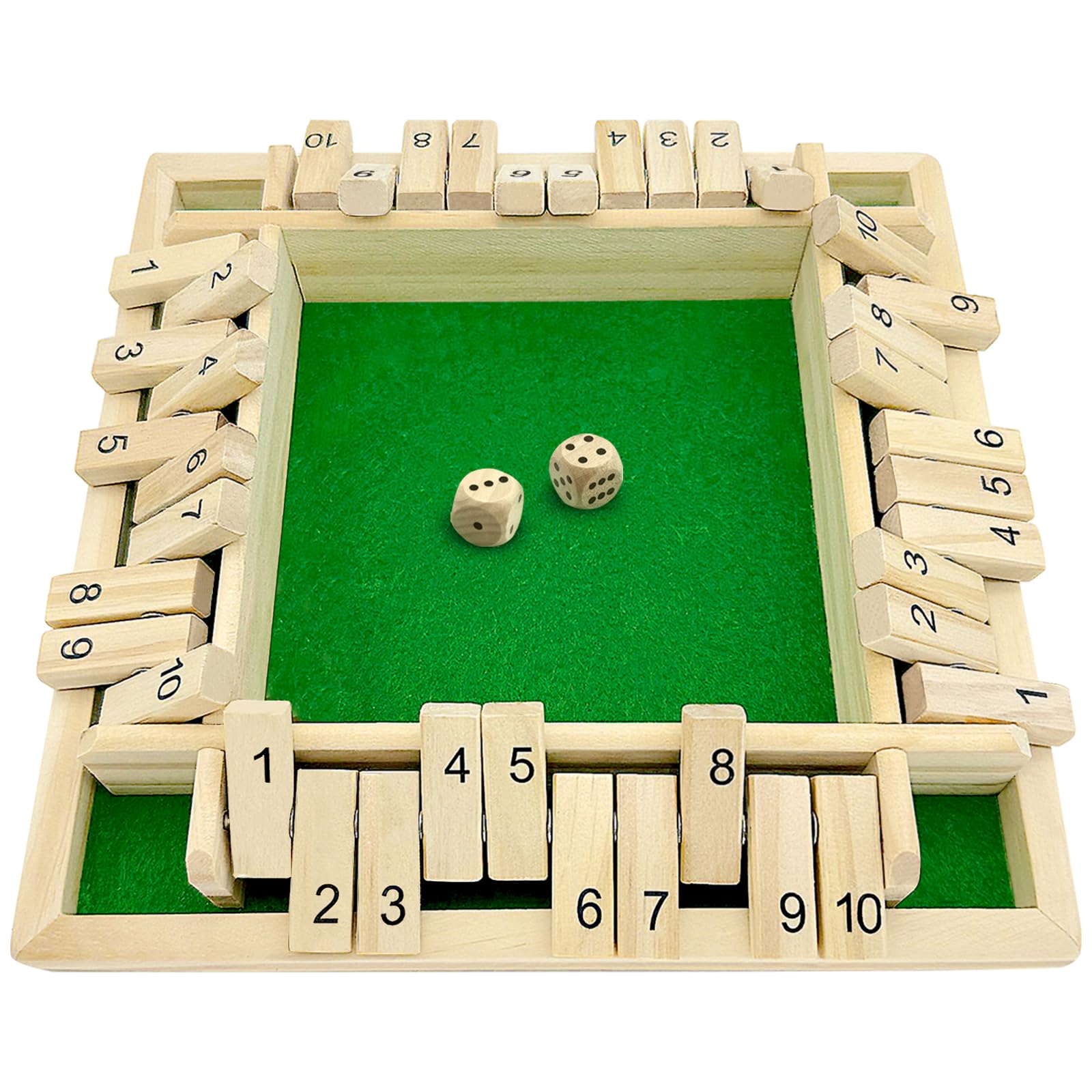 Shut The Box for 4 Players, Wooden Table Game Dice Games Educational Dice Game Great Family Board Games Holiday Travel Fun Game Math Learning Education Toy Gift for Kids 3 4 5 6 Years Old