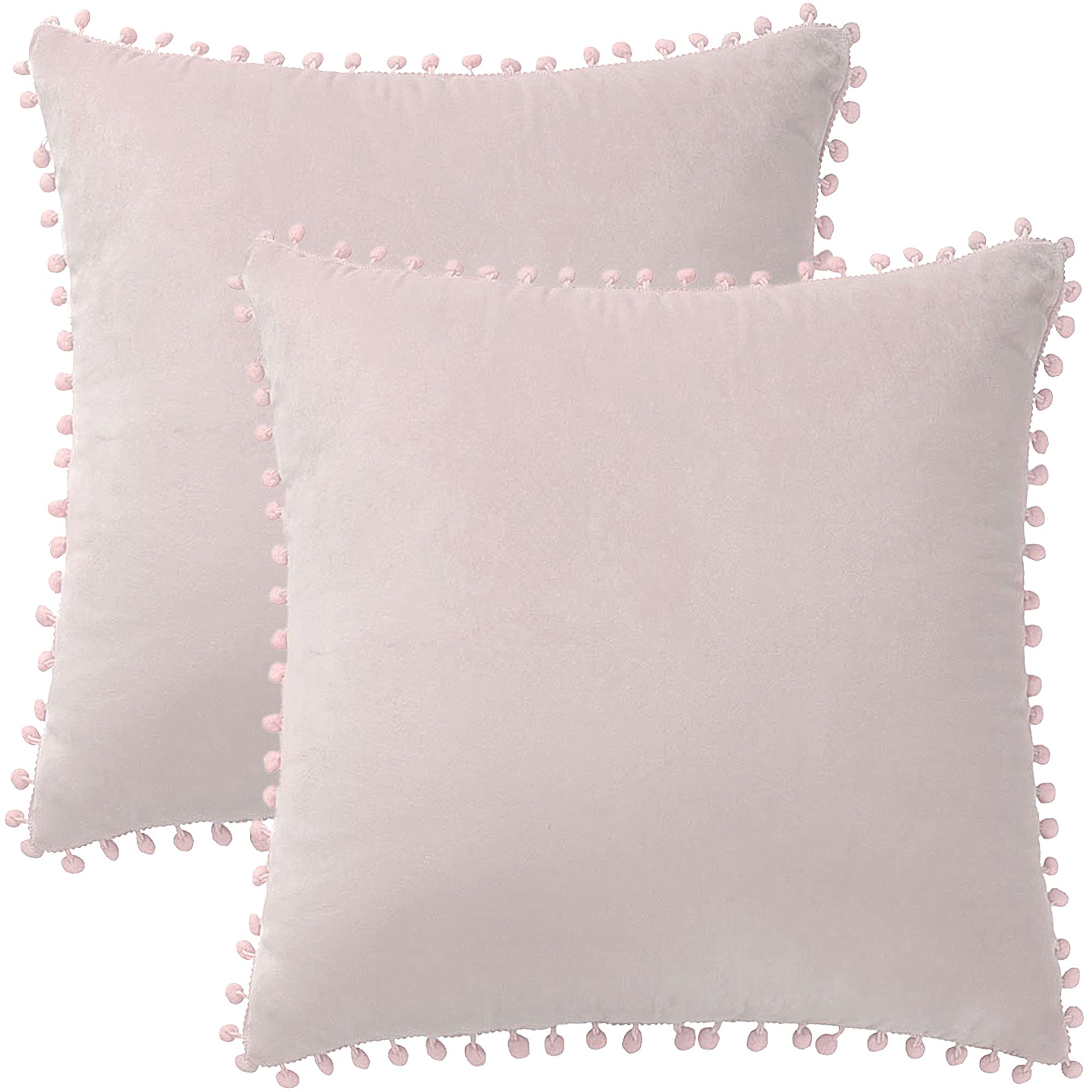 PiccoCasa Velvet Pillow Covers,2PCS Pom Pom Throw Pillow Cover, Square Solid Soft Cushion Covers for Sofa Couch Bedroom Car Pink 40 x40cm — image 1