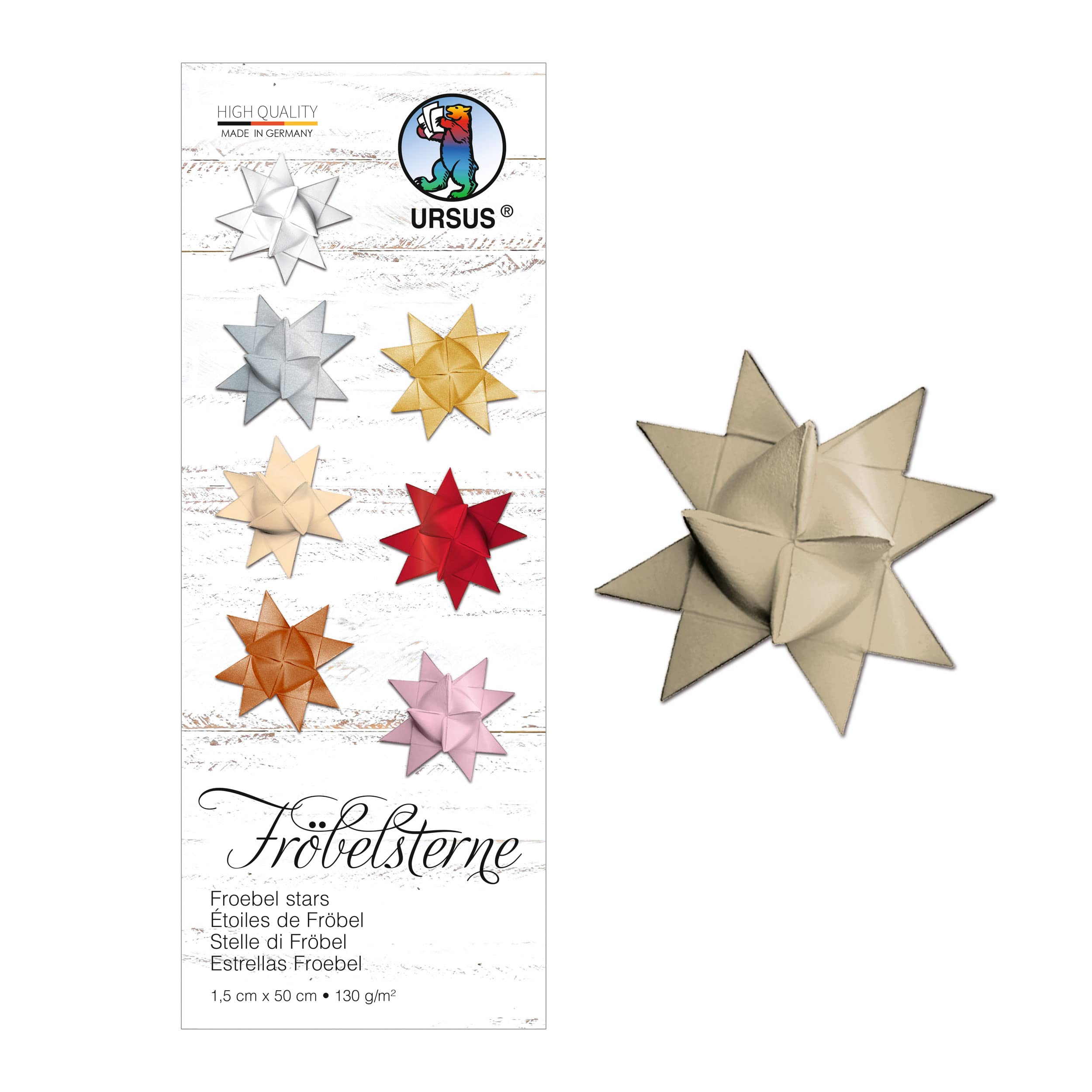 Ursus 3210076 Paper Strips for Froebel Stars, Taupe, Made of Coloured Drawing Paper 130 g/m², Approx. 1.5 x 50 cm, 80 Strips for Approx. 20 Stars, Crafting Classics for Christmas Time
