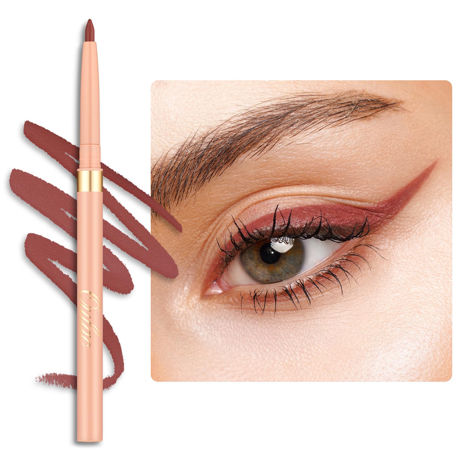 OULAC Matte Brownish Coral Eye Liner & Lip Liner 2 in 1, Waterproof, Smudge-proof Retractable Eyeliner Pencils Lasts 24H+, Highly Pigmented and Smooth, Vegan (LL05) Seductive