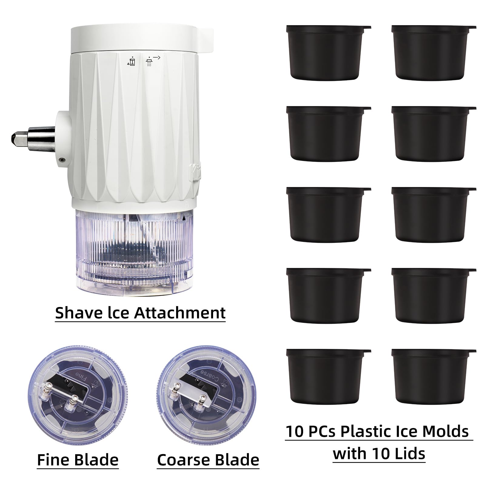 Shave Ice Attachment for Kitchenaid Stand Mixers, Shaved Ice and Snow Cone Attachment for Kitchenaid with 10 Ice Molds White