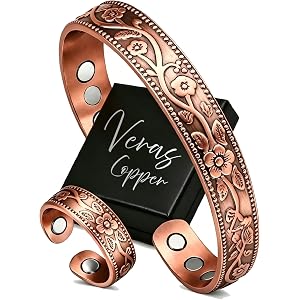 Veras Copper Bracelet for Women, Hand Made Embossed Flower Pattern Uncoated Copper Bangle, Adjustable Simple Copper Jewelry,