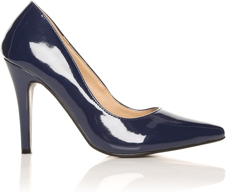 Darcy Escarpin Vernis Cuir PU Talon Aiguille Talon Haut Pointu Travail Bleu Marine Vernis