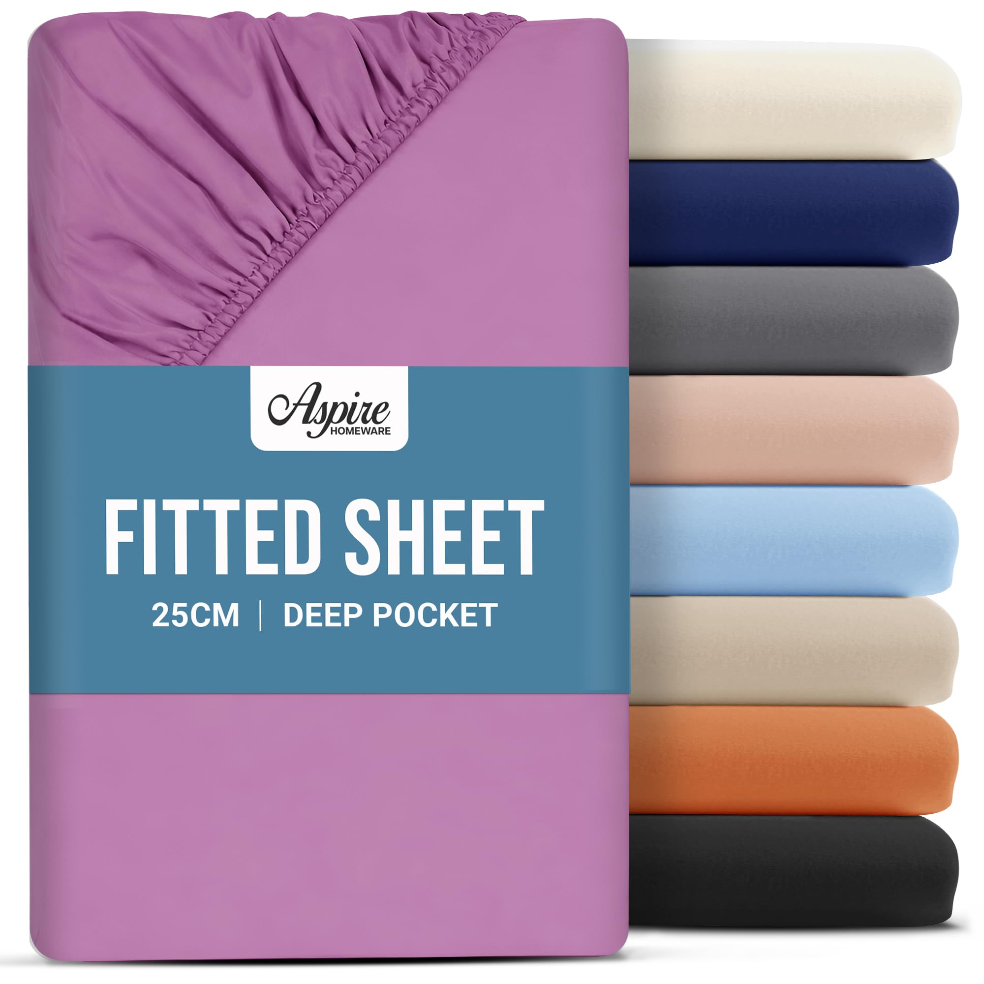 Aspire Homeware Single Fitted Sheet - 25 cm Deep Hotel Quality (Purple) Bed Sheets - Soft & Breathable Fitted Sheet Single Bed - Anti-Wrinkle Easy Care Fitted Sheets