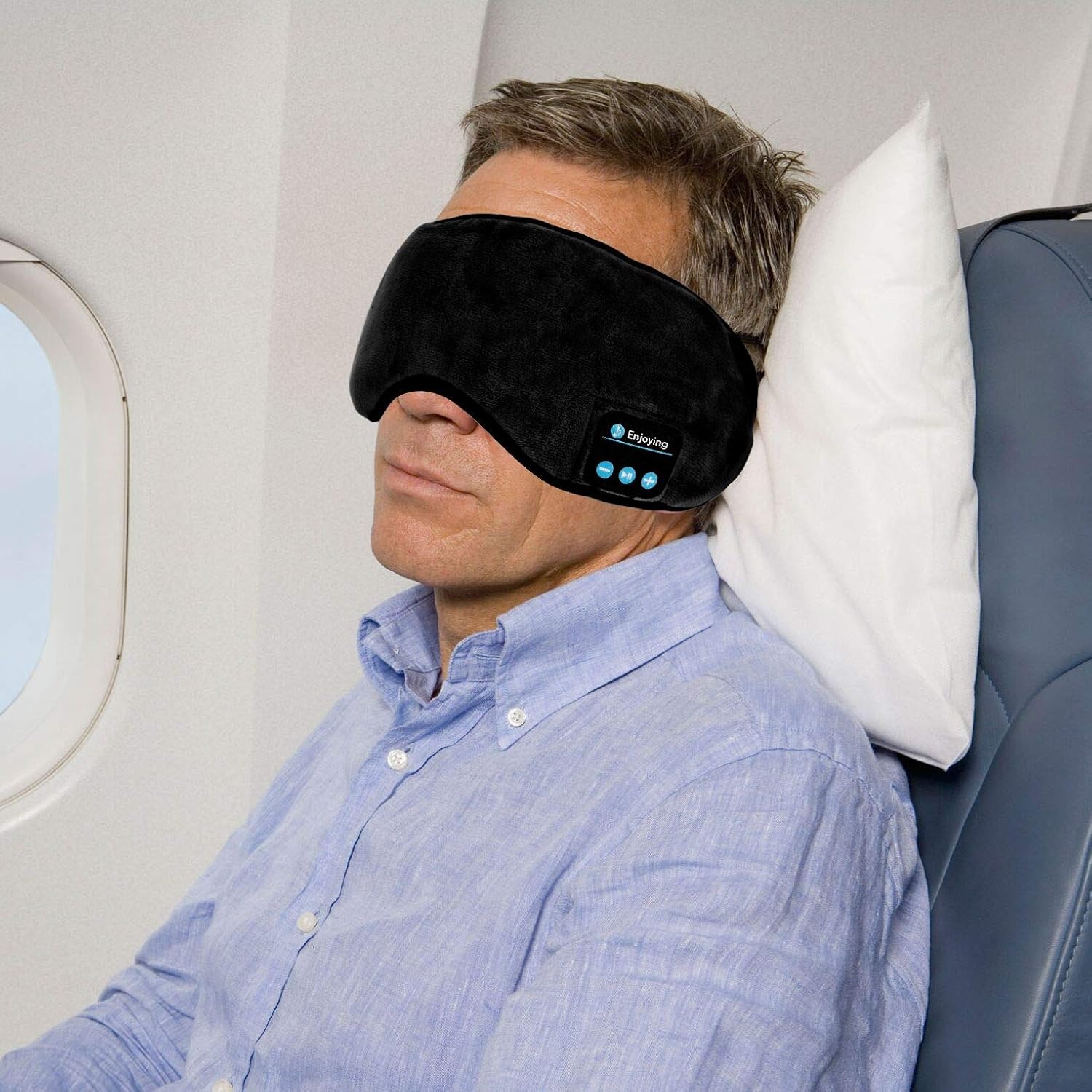 Sleep Headphones Bluetooth Eye Mask, Joseche Wireless Bluetooth 5.0 Headphones Music Travel Sleeping Headphones Handsfree Sleeping Mask with Built-in Speakers Microphone Washable (Black): Home Audio & Theater