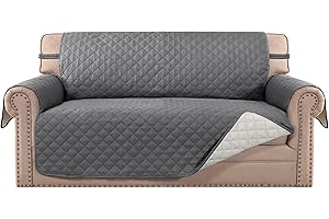 MeilleMaison Sofa Slipcovers Reversible Quilted Loveseat Couch Cover Water Resistant Furniture Protector with Elastic Straps for Pets/Kids/Dog(Loveseat, Grey/Beige) (MMCLKSFD02C1)