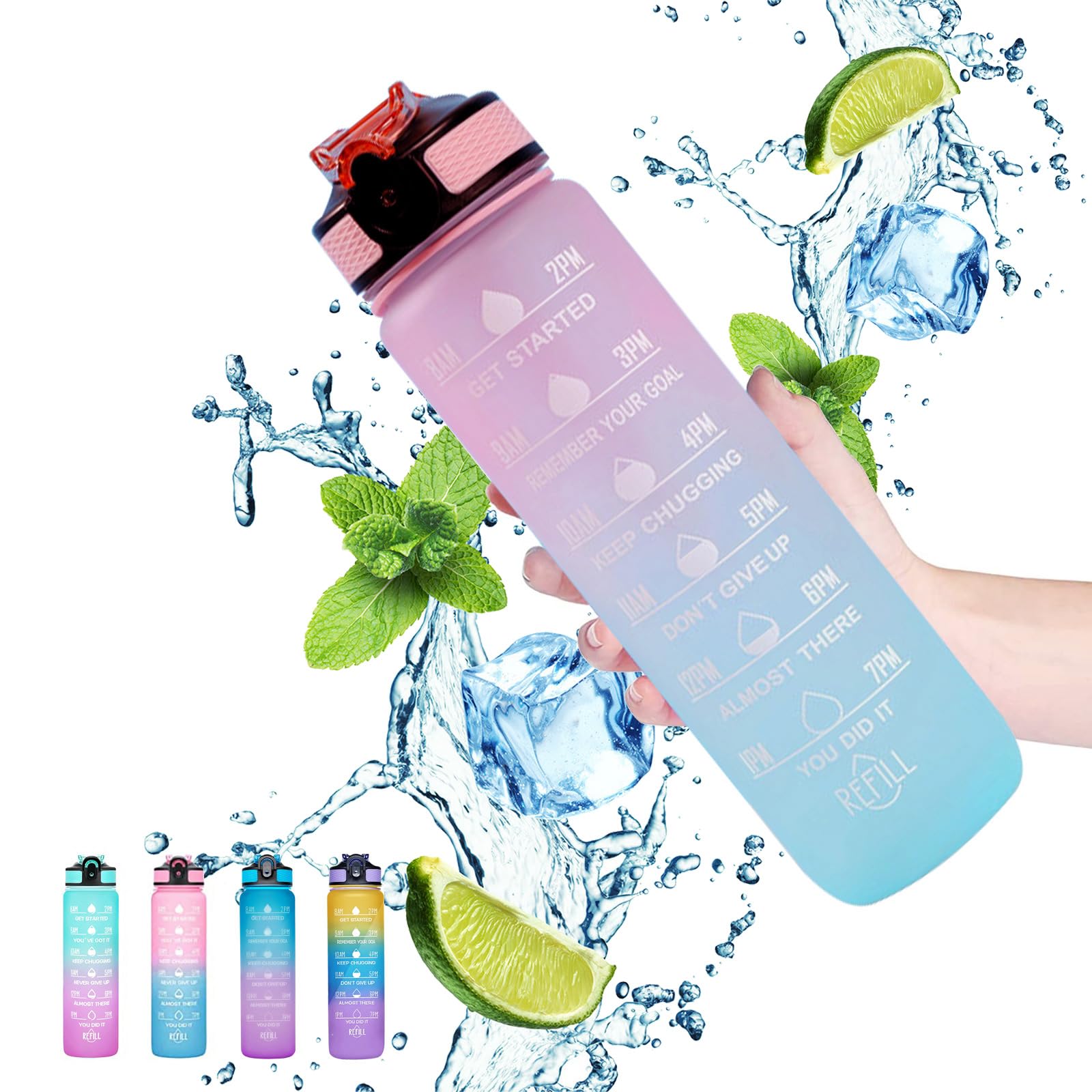 Gaiayhc Sports Water Bottle 1 L,Motivational Water Bottle with Time Marker and Straw,30oz Leakproof Design Water Bottle Sports,Hiking,Gym,Fitness,Outdoor,Cycling,School & Office