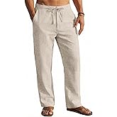 COOFANDY Men's Casual Linen Pants Elastic Waist Drawstring Yoga Beach Pants Lightweight Loose Fit Trousers with Pockets