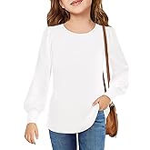 Arshiner Girls Puff Long Sleeve Shirts Crew Neck Lantern Sleeve Tunic Tops Casual Shirts for Gilrs Soft Comfy Blouses