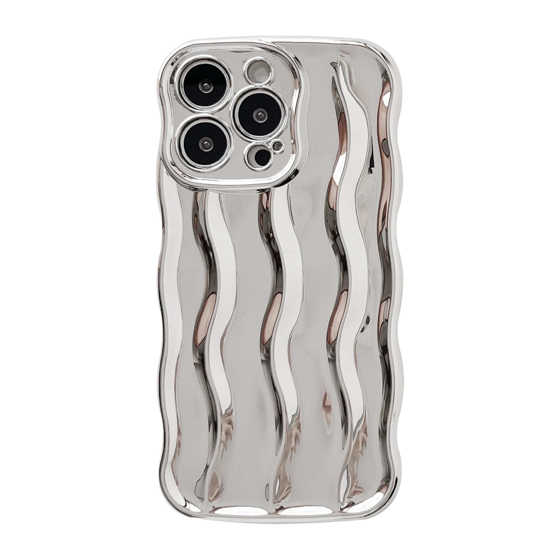 Photo 1 of Caseative for iPhone 13 Pro Case,Water Ripple Pattern Curly Wave Frame Soft Phone Case (Silver)