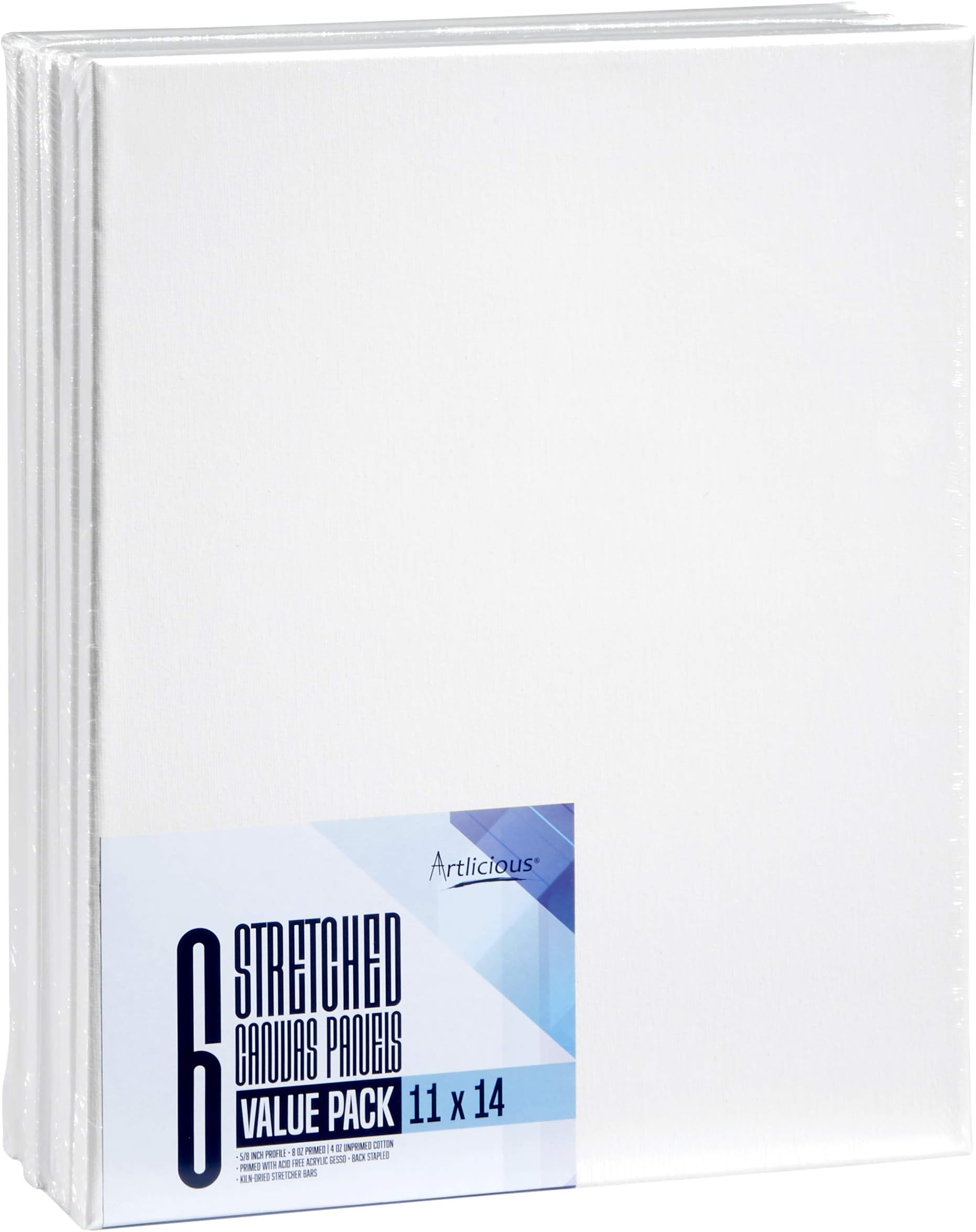 Artlicious Canvases for Painting - 6 Pack White, 11 x 14 Inch Blank Canvas Boards - Stretched Art Panels to Use with Oil and Acrylic Paint - Art Supplies for Adults & Kids