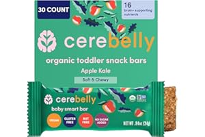 Cerebelly Organic Toddler Snack Bars, Apple Kale Smart Bars, 16 Brain-Supporting Nutrients, No Added Sugar, Gluten Free, Nut Free, Kids Snacks, 30 Pack